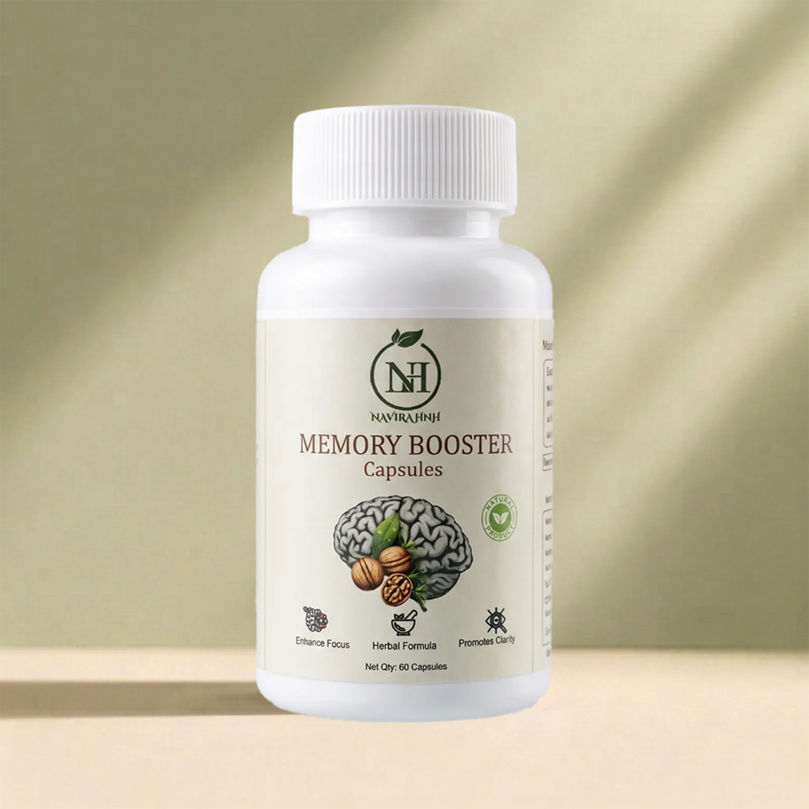 Memory Booster Capsules | Herbal Supplement for Focus & Mental Clarity Support | Daily Capsules